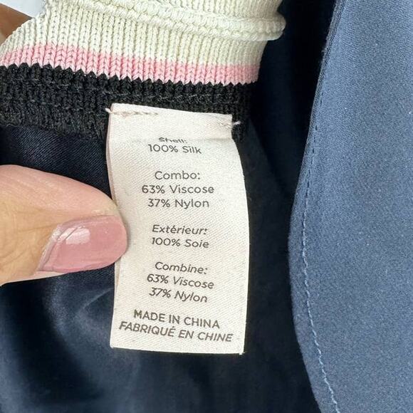 Cinq à Sept Nicola Silk Tank Blouse Striped Trim Navy Blue Sleeveless Small - Picture 8 of 10